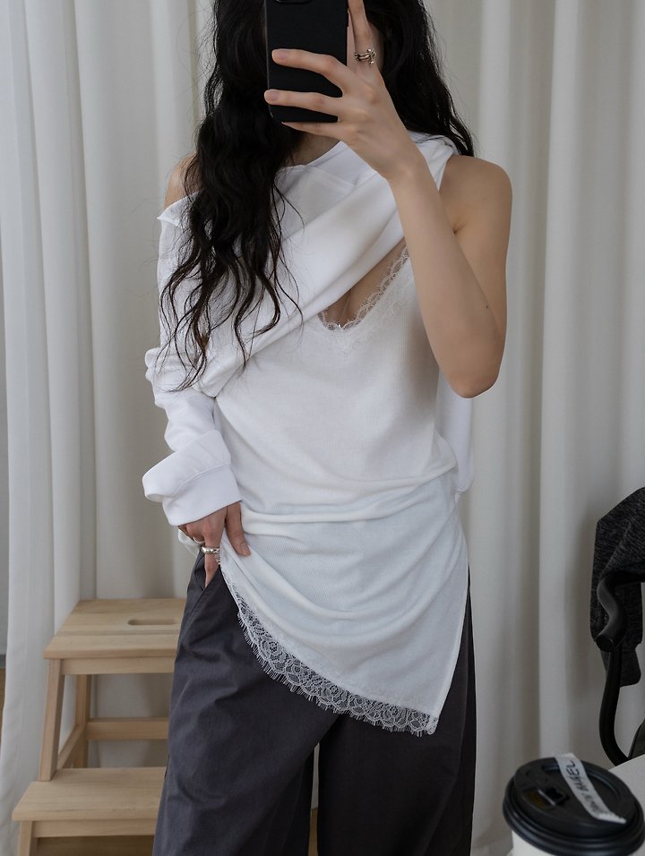 Inssense - Korean Women Fashion - #momslook - Side Slit Lace Sleeveless Top - 6