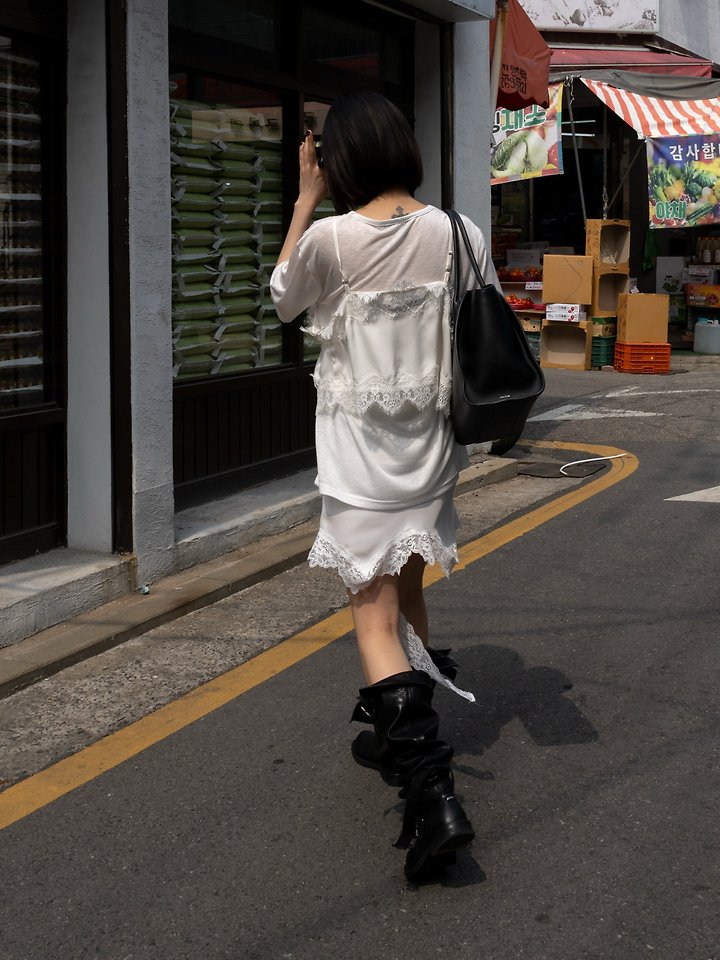 Inssense - Korean Women Fashion - #momslook - Satin Lace Bustier Top - 9