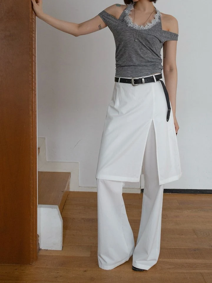 Inssense - Korean Women Fashion - #momslook - Overlap Skirt Layered Bootcut Pants - 10