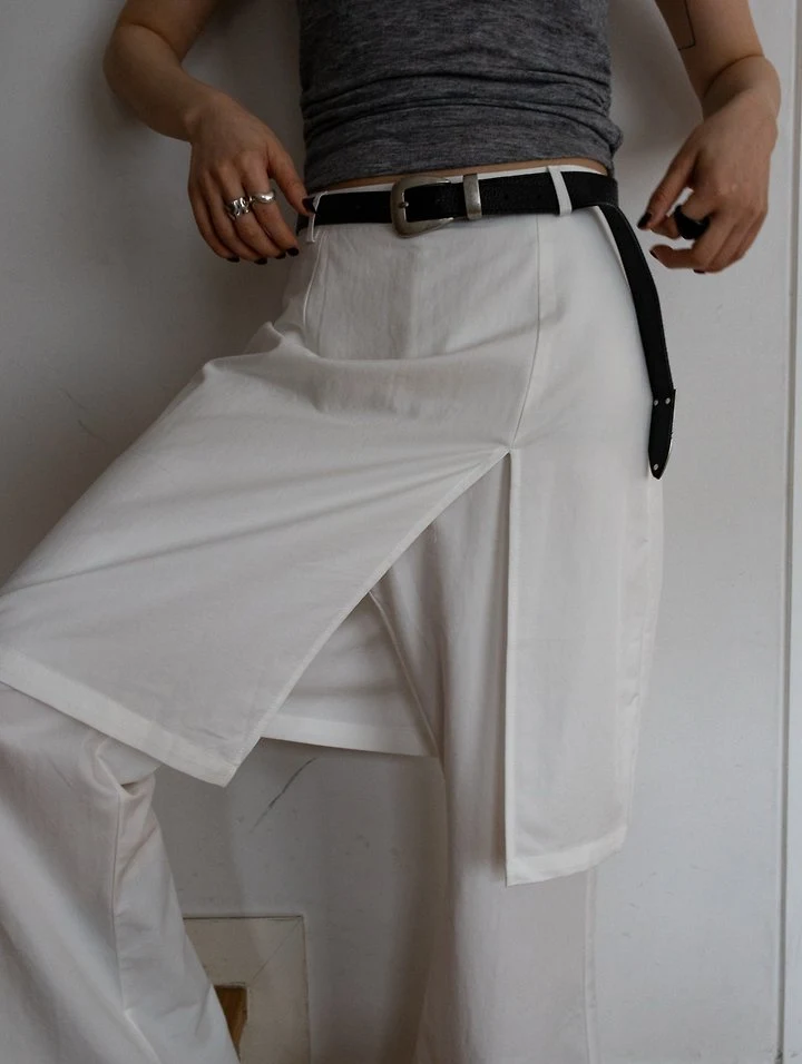 Inssense - Korean Women Fashion - #momslook - Overlap Skirt Layered Bootcut Pants - 12