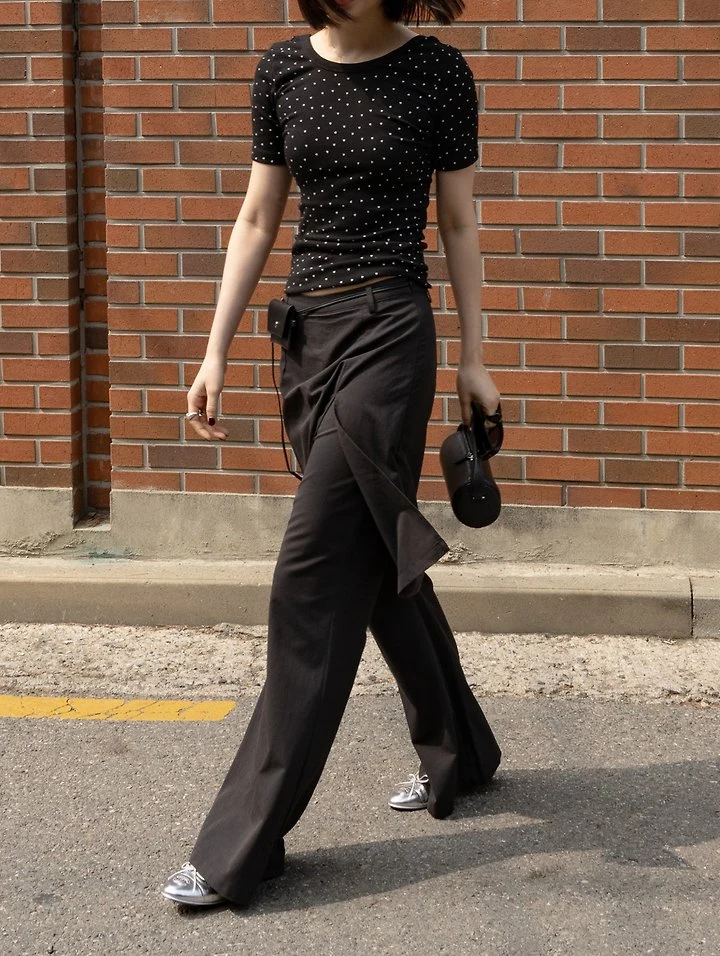 Inssense - Korean Women Fashion - #momslook - Overlap Skirt Layered Bootcut Pants - 2