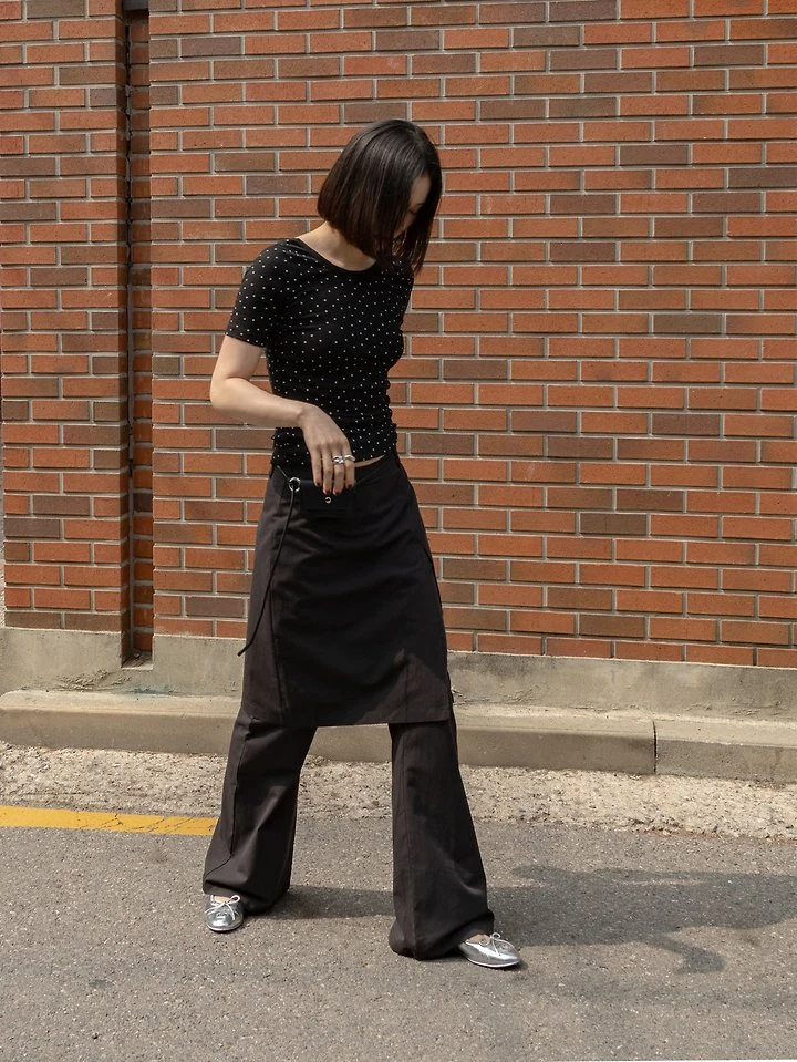 Inssense - Korean Women Fashion - #momslook - Overlap Skirt Layered Bootcut Pants - 6