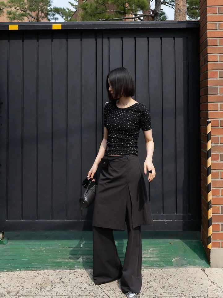 Inssense - Korean Women Fashion - #momslook - Overlap Skirt Layered Bootcut Pants - 8