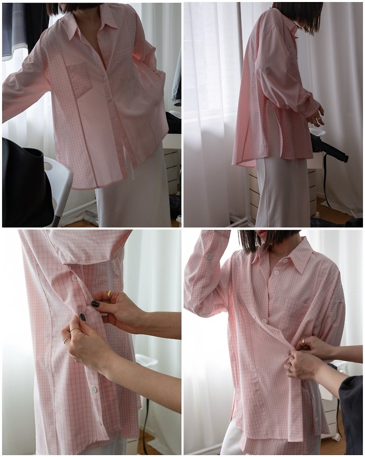 Inssense - Korean Women Fashion - #momslook - Two Way Double Check Silhouette Shirt - 9