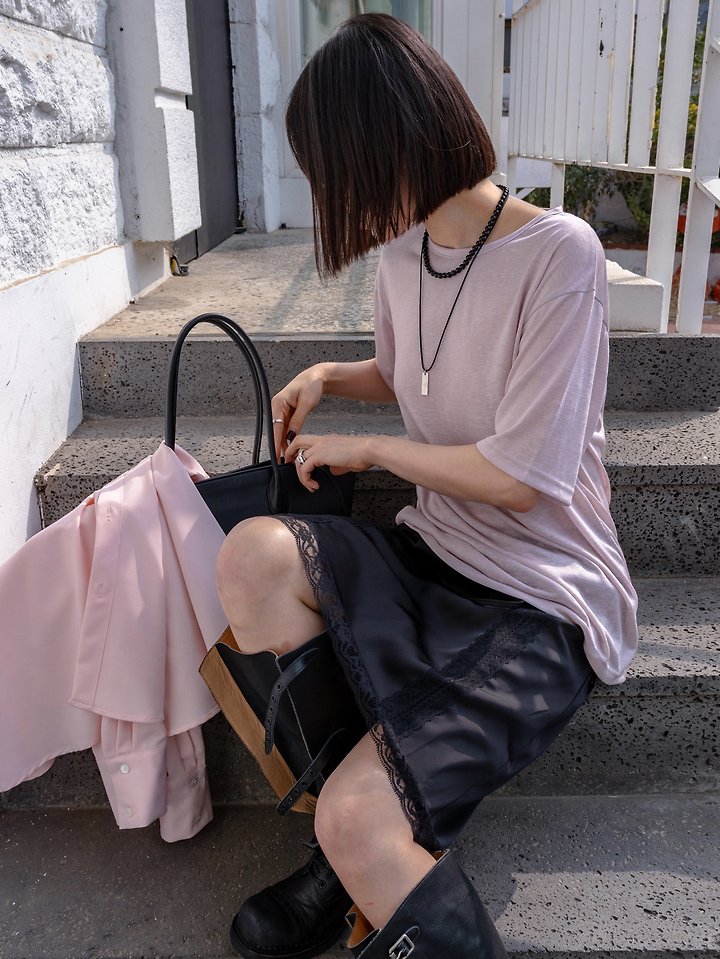 Inssense - Korean Women Fashion - #momslook - Soft Lyocell Loose Fit U-Neck Tee - 2