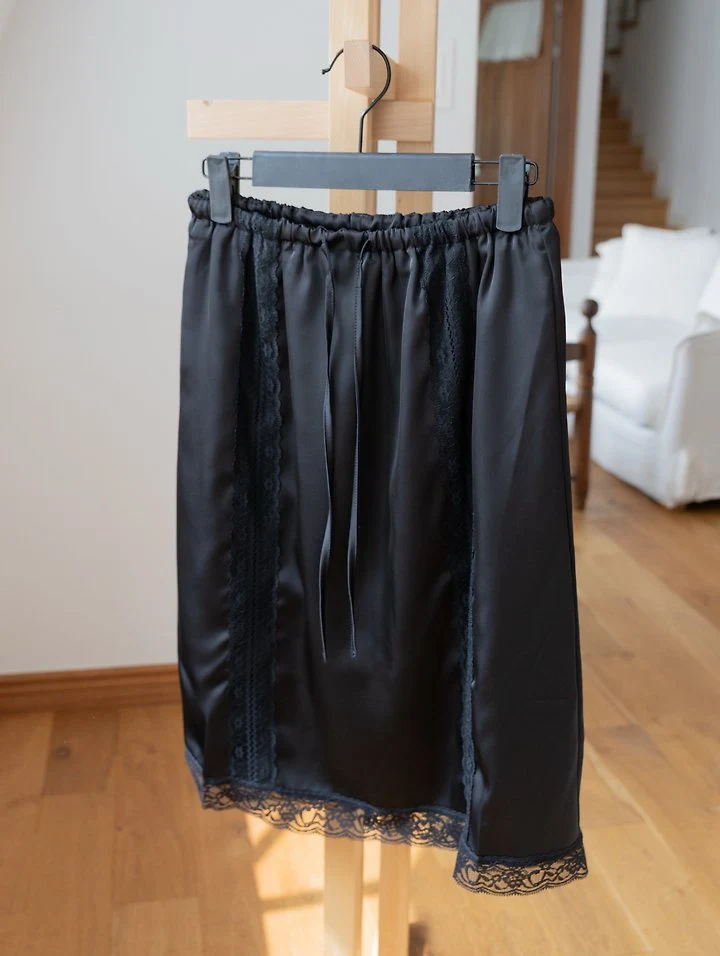 Inssense - Korean Women Fashion - #momslook - Silky Lace Trim Midi Skirt - 11