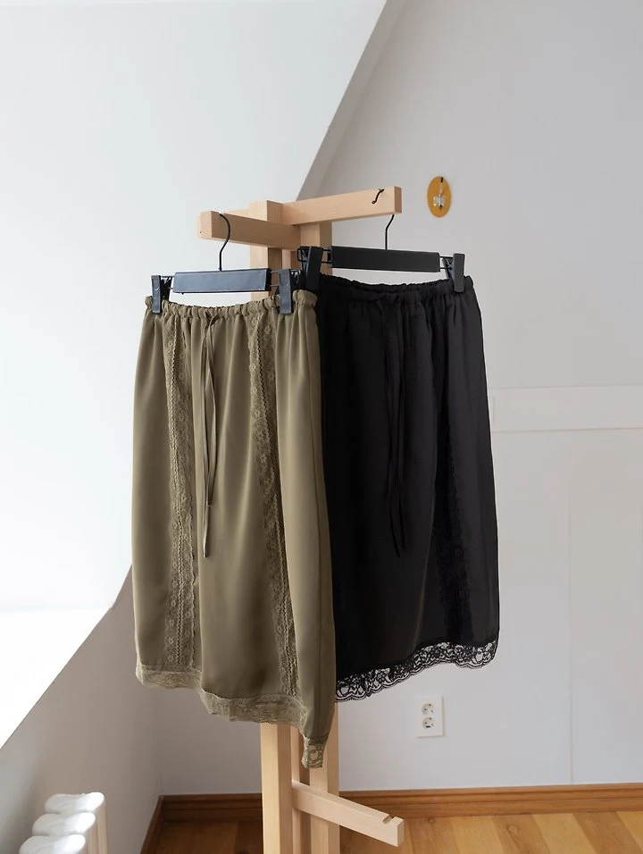 Inssense - Korean Women Fashion - #momslook - Silky Lace Trim Midi Skirt - 12