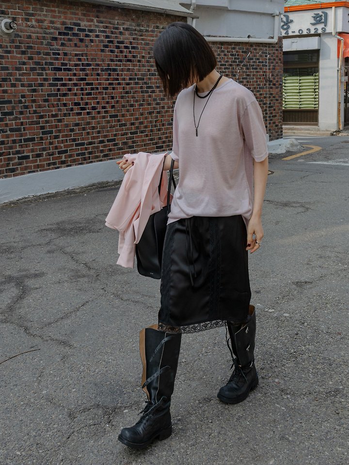 Inssense - Korean Women Fashion - #momslook - Silky Lace Trim Midi Skirt - 3