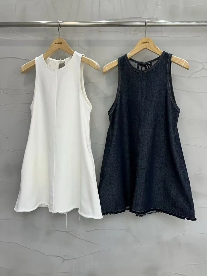 Inssense - Korean Women Fashion - #momslook - Fringe Detail White Denim Mini Dress (White) - 12