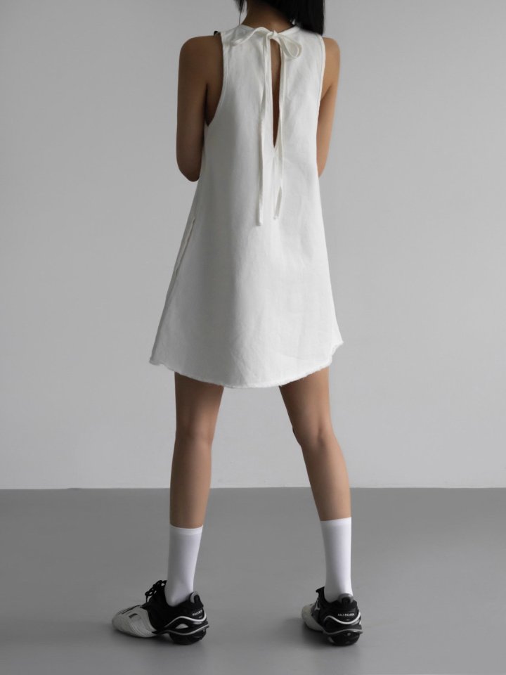 Inssense - Korean Women Fashion - #momslook - Fringe Detail White Denim Mini Dress (White) - 2