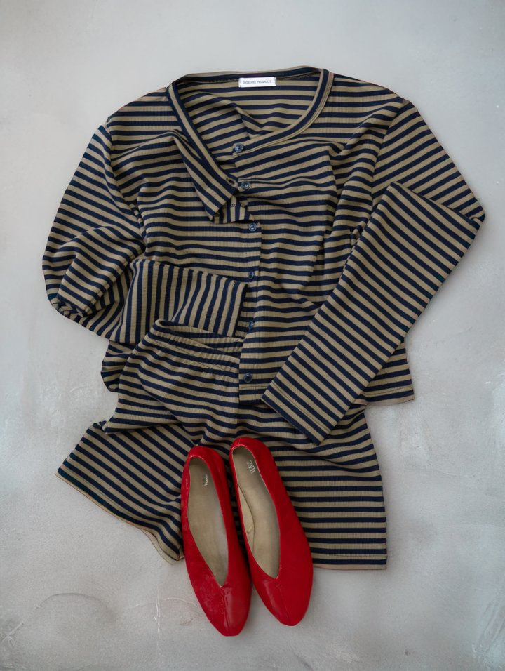 Inssense - Korean Women Fashion - #momslook - Bordered Stripe Cardigan - 2