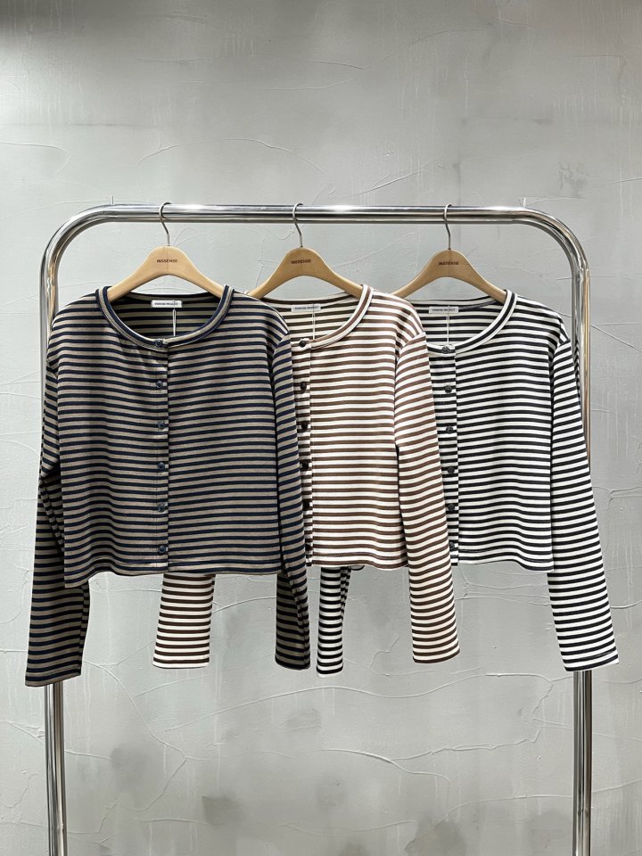 Inssense - Korean Women Fashion - #momslook - Bordered Stripe Cardigan - 3