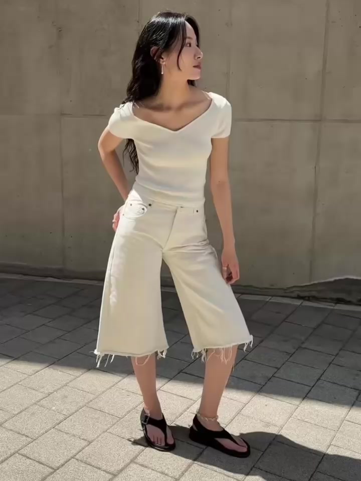 Inssense - Korean Women Fashion - #momslook - Love Neck Slim Knit Short Sleeve Top - 3