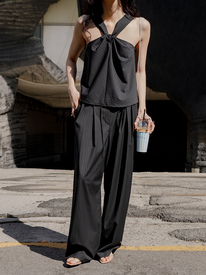 Inssense - Korean Women Fashion - #momslook - Pinstripe Double -Waist Pants - 3
