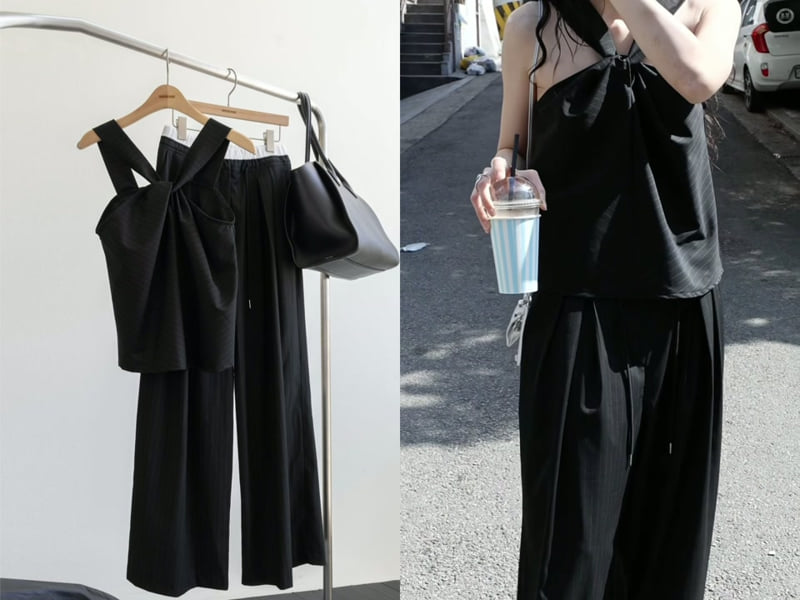 Inssense - Korean Women Fashion - #momslook - Pinstripe Knot Two Way Blouse
