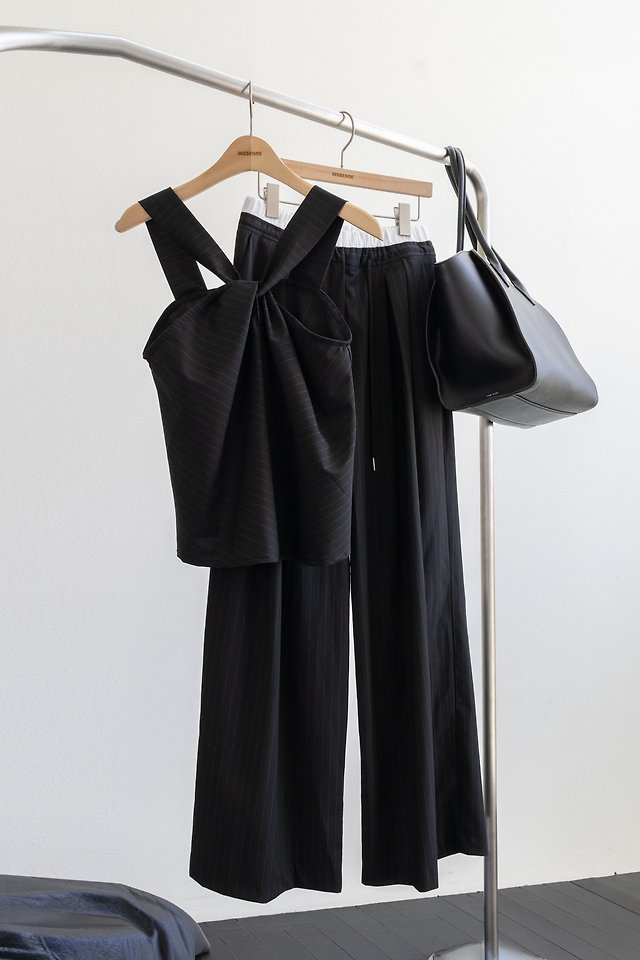 Inssense - Korean Women Fashion - #momslook - Pinstripe Knot Two Way Blouse - 3