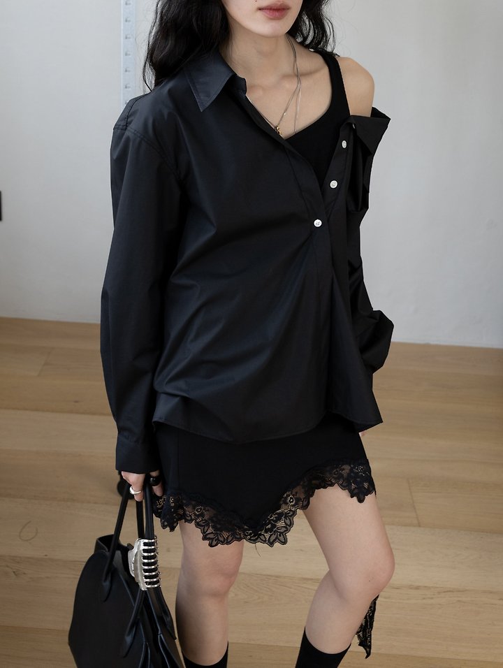 Inssense - Korean Women Fashion - #pursuepretty - Asymmetrical Drop Lace Silky Mini Skirt - 5