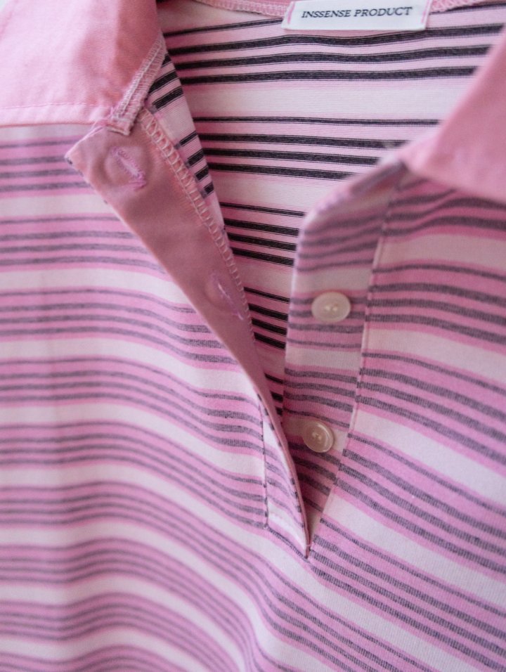 Inssense - Korean Women Fashion - #restrostyle - Shirt Collar Vintage Striped Polo Tee - 7