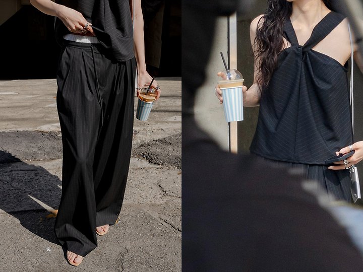 Inssense - Korean Women Fashion - #restrostyle - Pinstripe Knot Two Way Blouse - 8