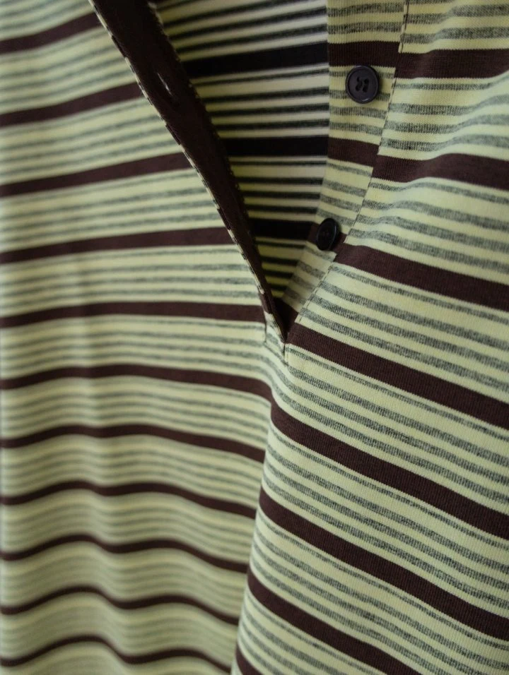 Inssense - Korean Women Fashion - #romanticstyle - Shirt Collar Vintage Striped Polo Tee - 11