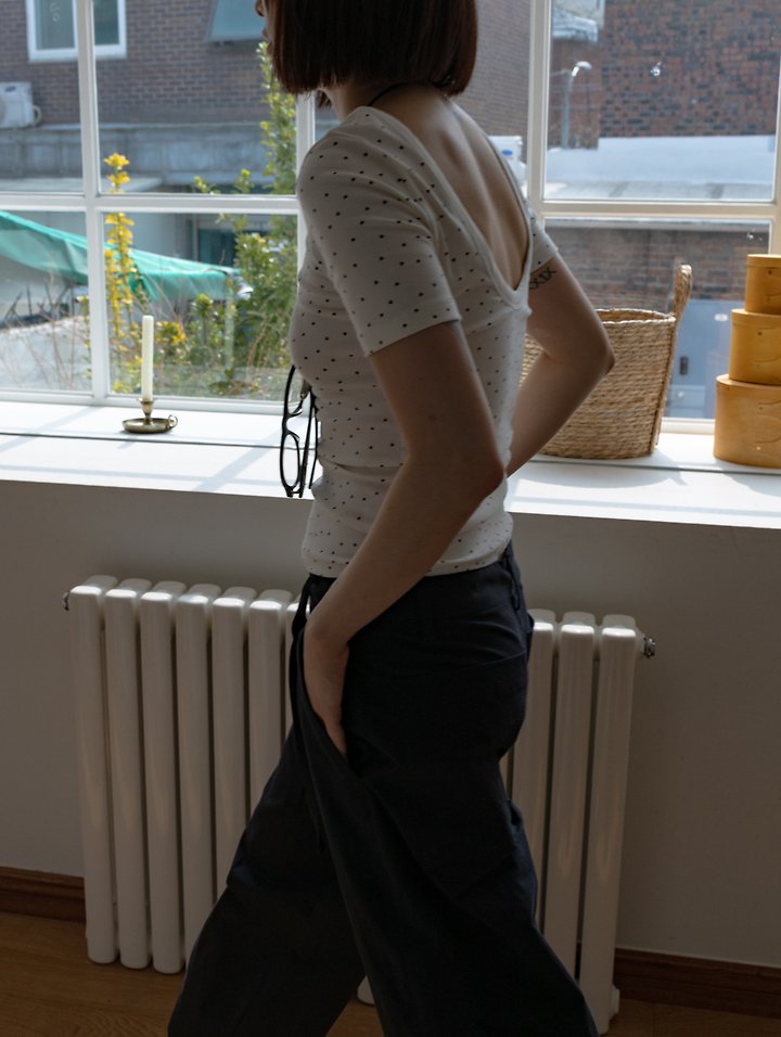 Inssense - Korean Women Fashion - #shopsmall - Love Dot Slim Backless Tee - 2