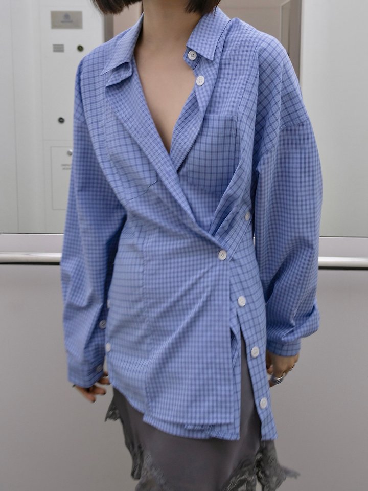 Inssense - Korean Women Fashion - #thatsdarling - Two Way Double Check Silhouette Shirt - 5