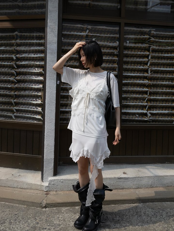 Inssense - Korean Women Fashion - #thatsdarling - Satin Lace Bustier Top