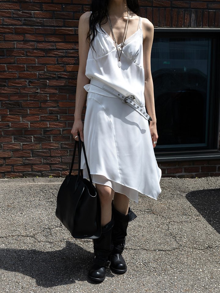 Inssense - Korean Women Fashion - #thelittlethings - Satin Sheer Asymmetric Skirt