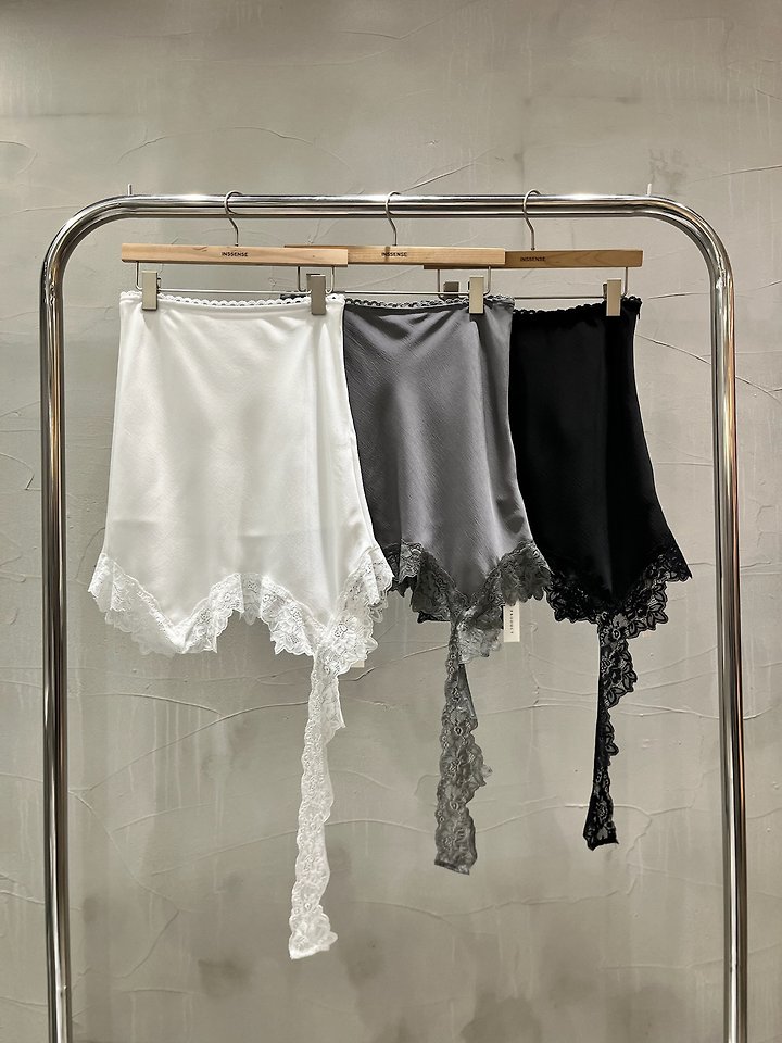 Inssense - Korean Women Fashion - #thelittlethings - Asymmetrical Drop Lace Silky Mini Skirt - 10