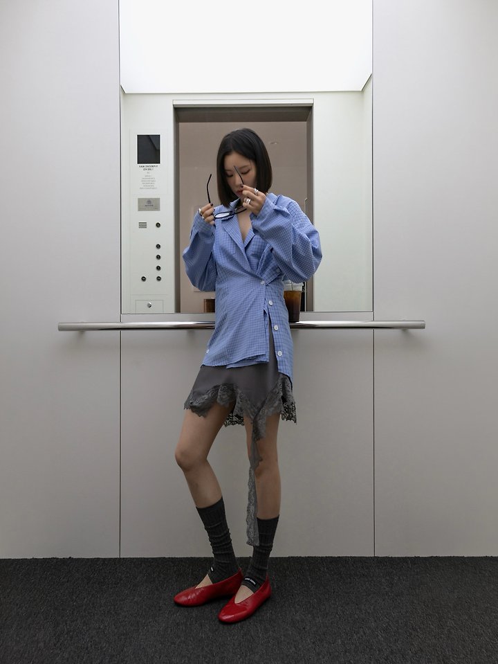 Inssense - Korean Women Fashion - #thelittlethings - Two Way Double Check Silhouette Shirt - 6