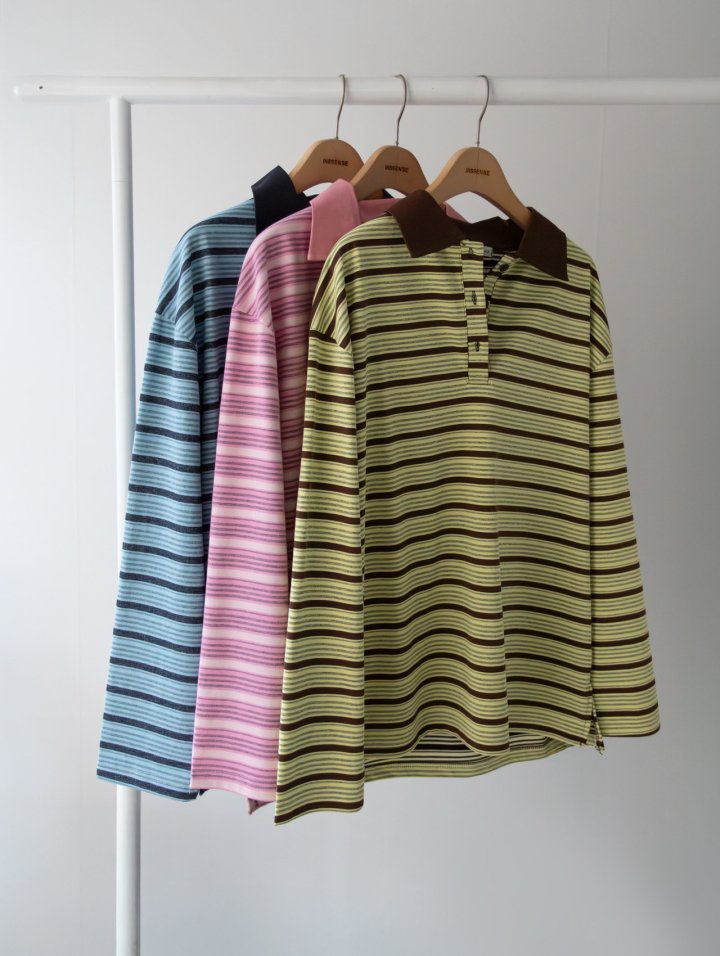 Inssense - Korean Women Fashion - #thelittlethings - Shirt Collar Vintage Striped Polo Tee - 11