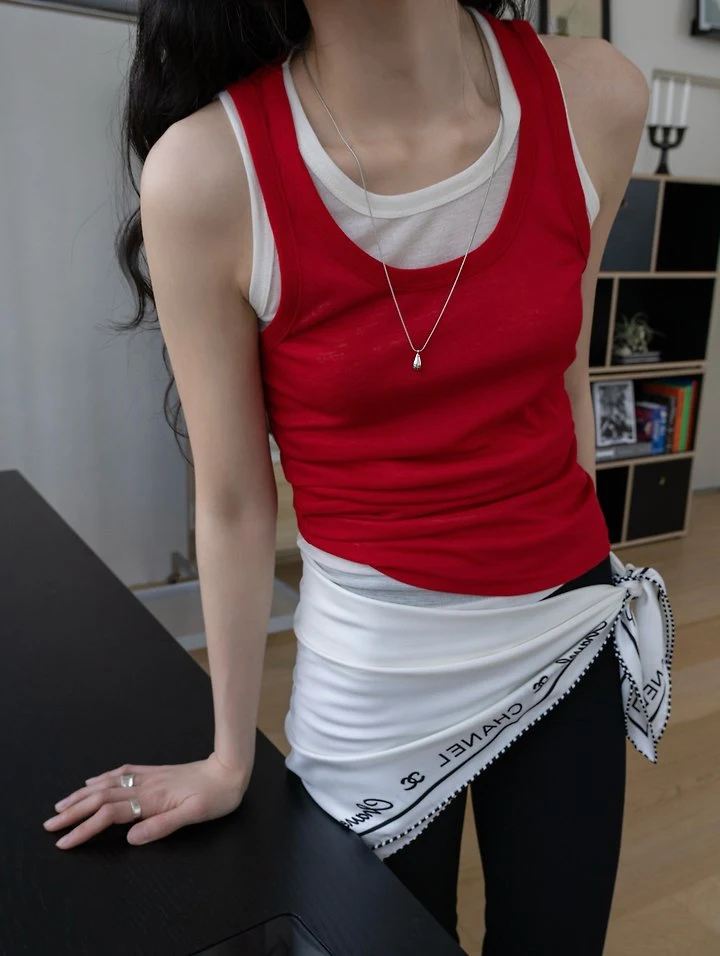 Inssense - Korean Women Fashion - #vintageinspired - Contrast Layered Tank Top - 8