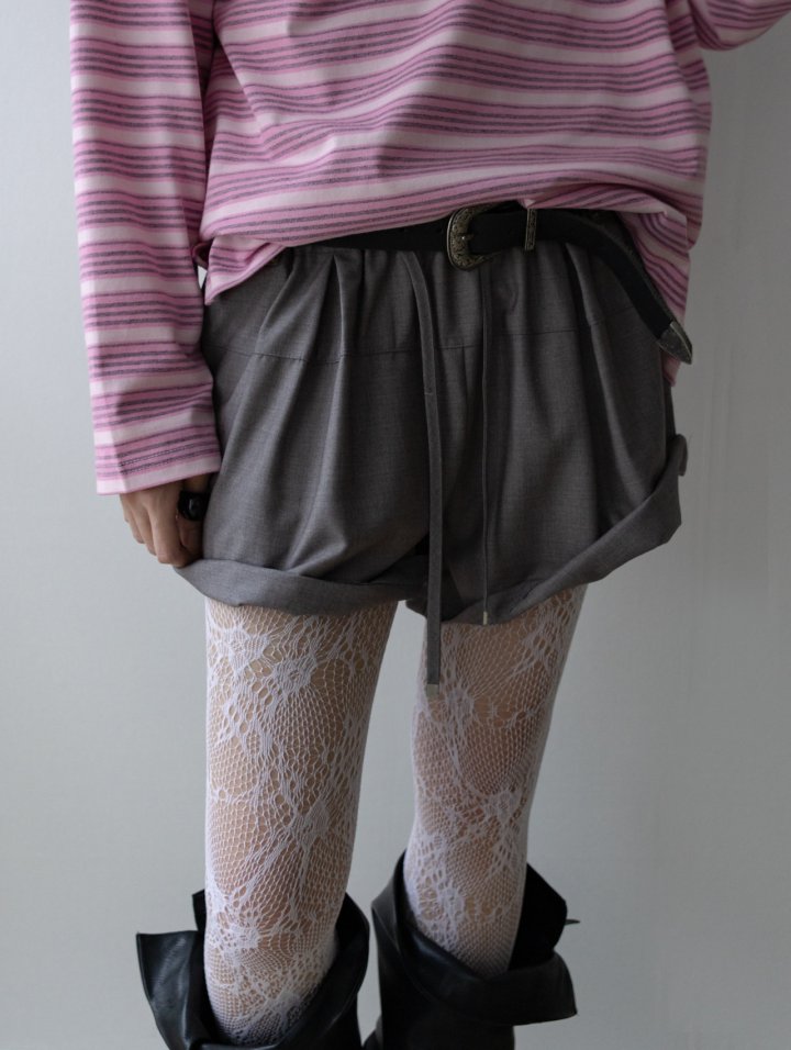 Inssense - Korean Women Fashion - #vintageinspired - Linear Double Rivet Drawstring Shorts - 3