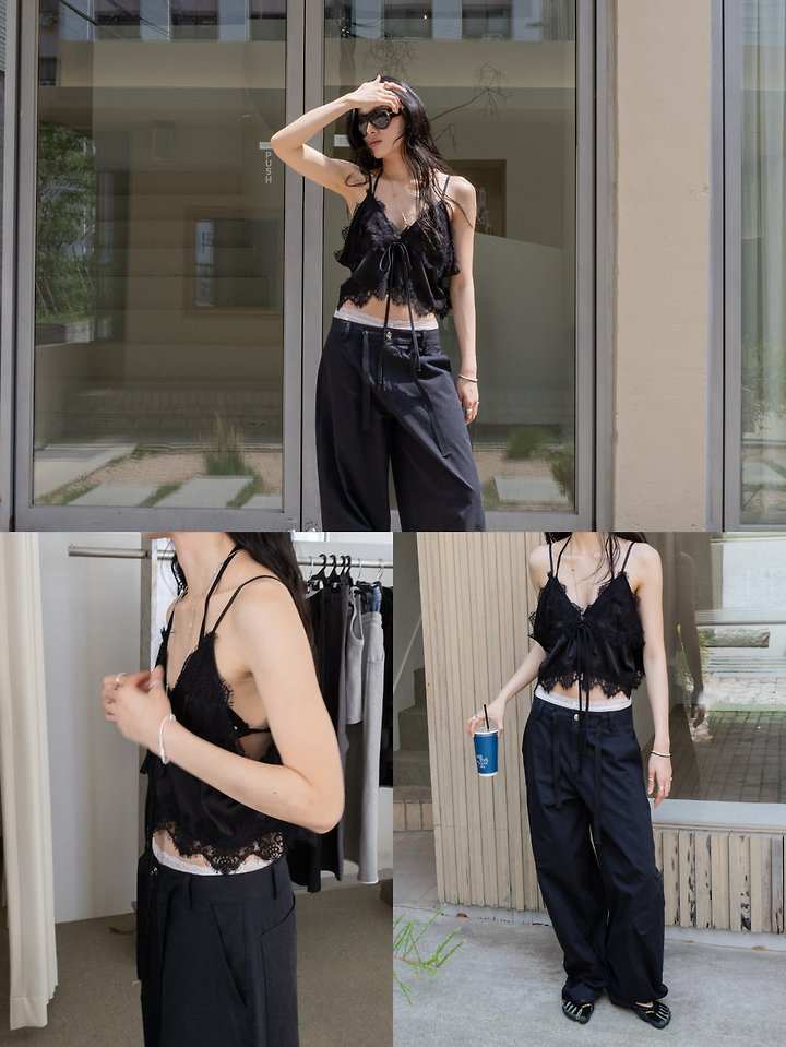 Inssense - Korean Women Fashion - #vintageinspired - Satin Lace Bustier Top