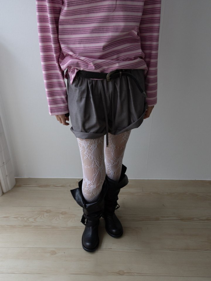 Inssense - Korean Women Fashion - #vintageinspired - Linear Double Rivet Drawstring Shorts - 4