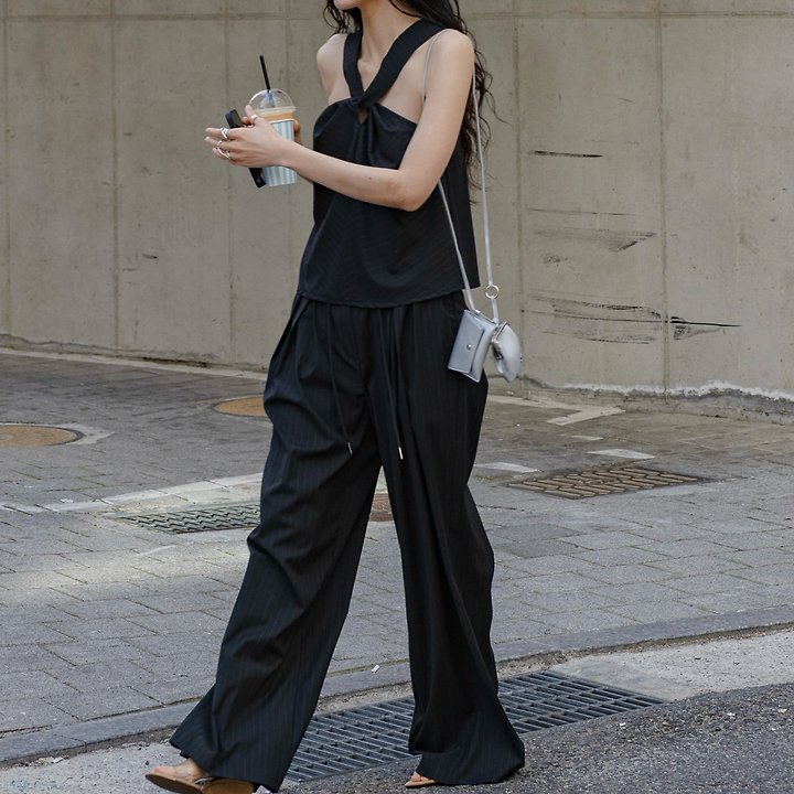 Inssense - Korean Women Fashion - #vintagekidsstyle - Pinstripe Double -Waist Pants - 7