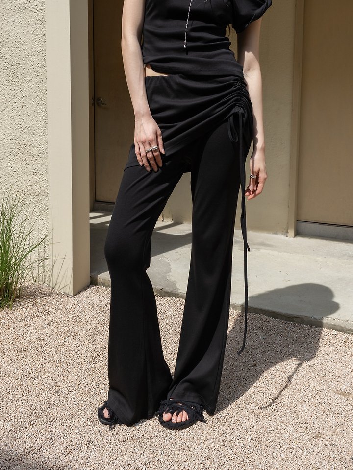 Inssense - Korean Women Fashion - #womensfashion - Drawstring Skirt-Layered Slim Pants
