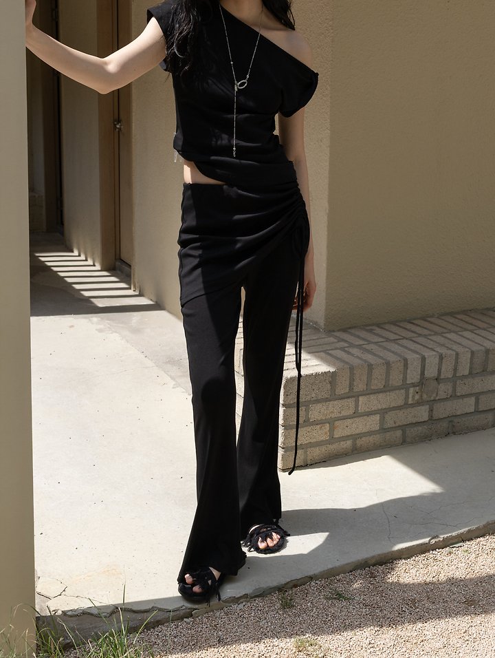 Inssense - Korean Women Fashion - #womensfashion - Drawstring Skirt-Layered Slim Pants - 7