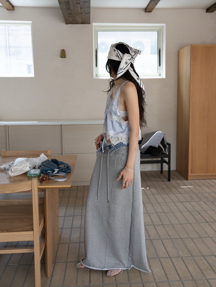 Inssense - Korean Women Fashion - #womensfashion - Summer Denim Waist Layered Cutline Maxi Skirt - 10