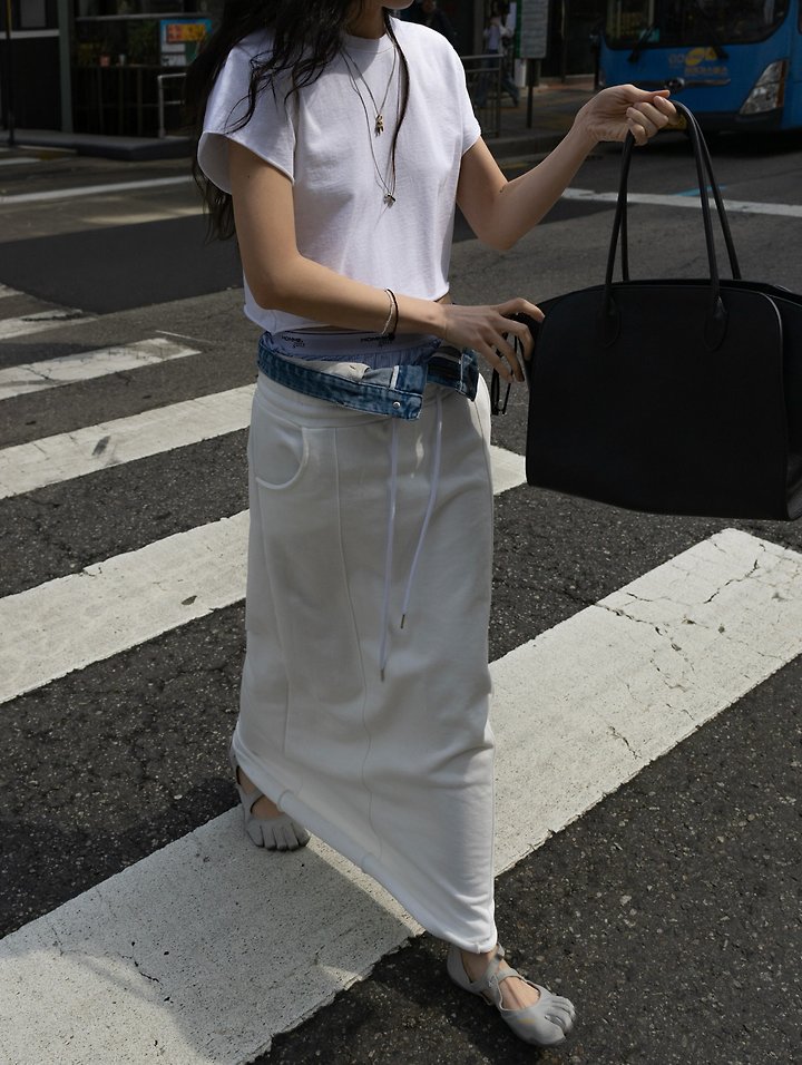 Inssense - Korean Women Fashion - #momslook - Summer Denim Waist Layered Cutline Maxi Skirt - 4