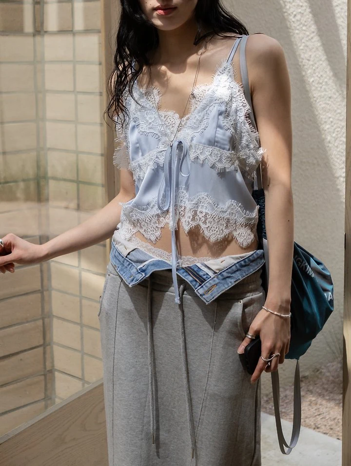 Inssense - Korean Women Fashion - #womensfashion - Summer Denim Waist Layered Cutline Maxi Skirt - 6
