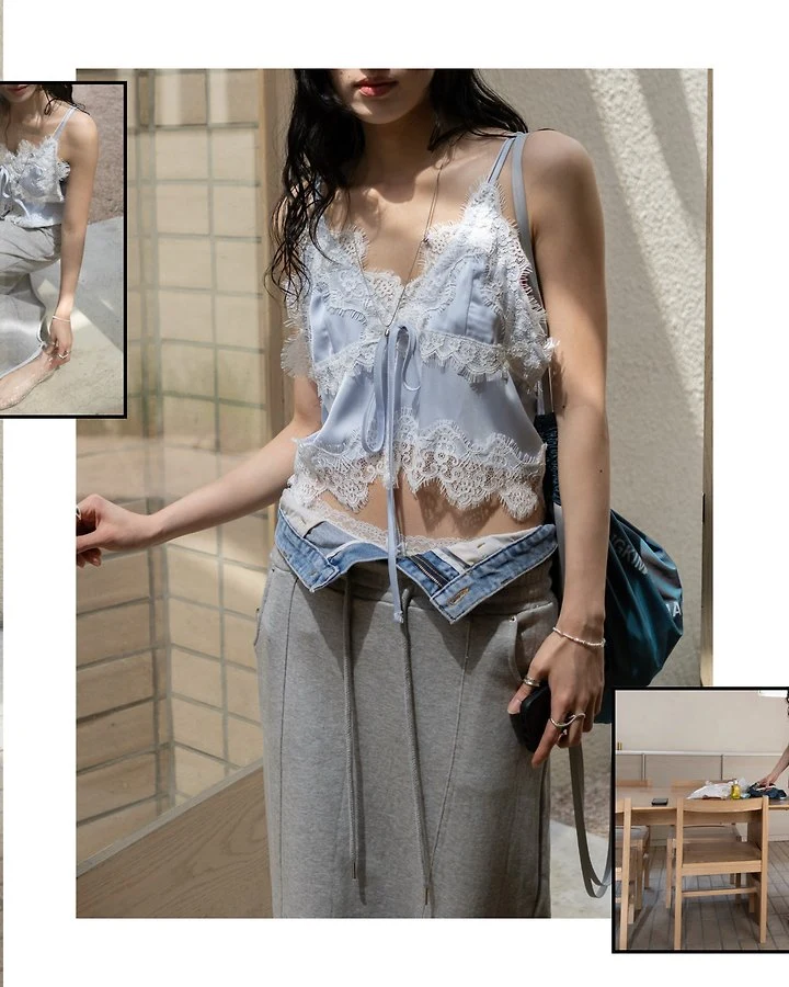 Inssense - Korean Women Fashion - #womensfashion - Satin Lace Bustier Top
