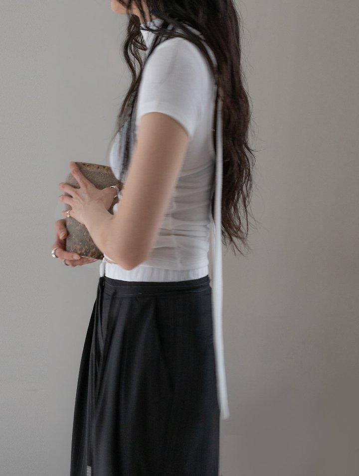 Inssense - Korean Women Fashion - #momslook - Ribbed Tie-Detail Backless Top - 4