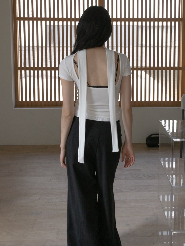 Inssense - Korean Women Fashion - #womensfashion - Ribbed Tie-Detail Backless Top - 6