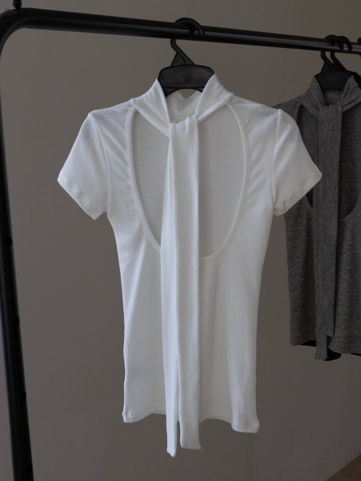 Inssense - Korean Women Fashion - #womensfashion - Ribbed Tie-Detail Backless Top - 8