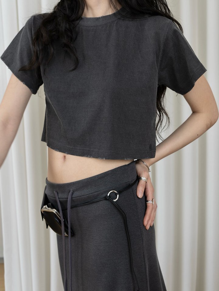 Inssense - Korean Women Fashion - #womensfashion - Vintage Pigment Stitch Cropped Tee - 5