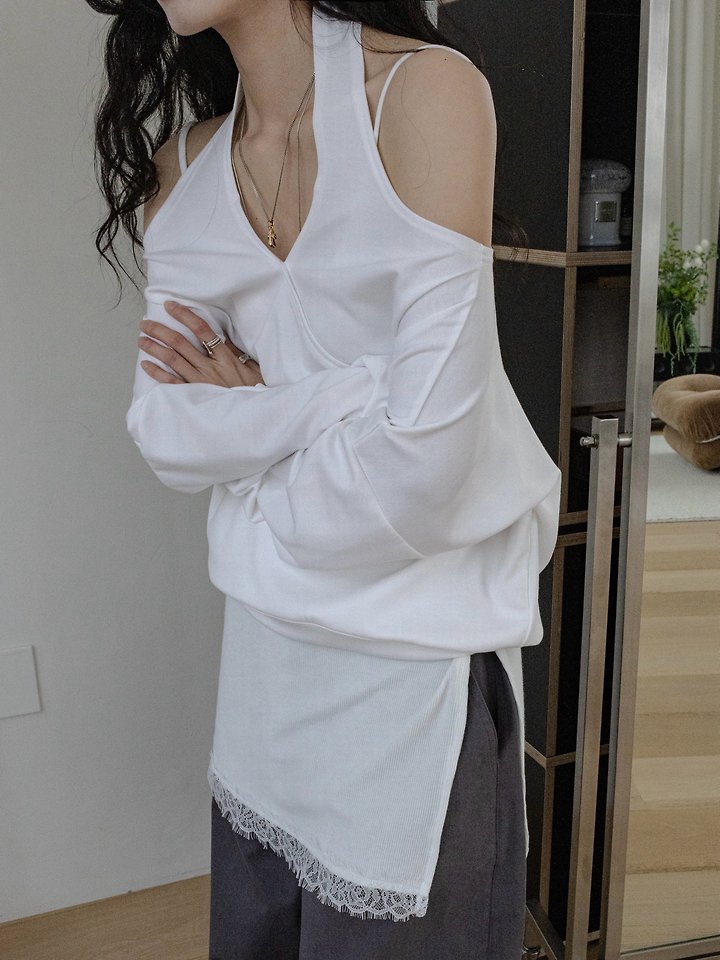 Inssense - Korean Women Fashion - #momslook - Halter Off-Shoulder Drape Top - 4