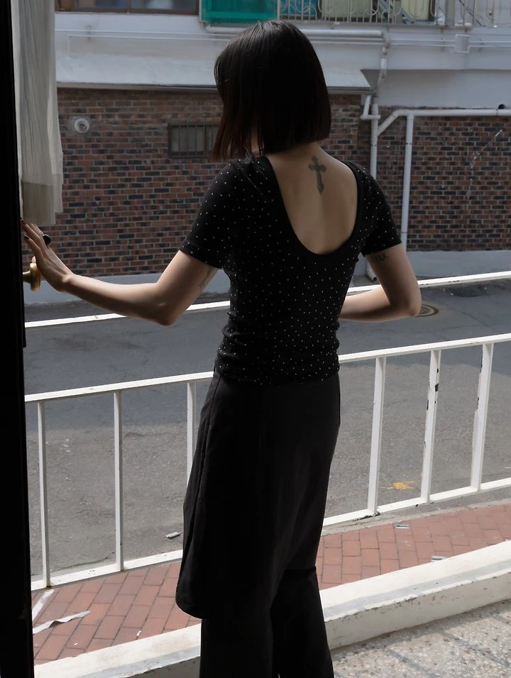 Inssense - Korean Women Fashion - #womensfashion - Love Dot Slim Backless Tee - 6