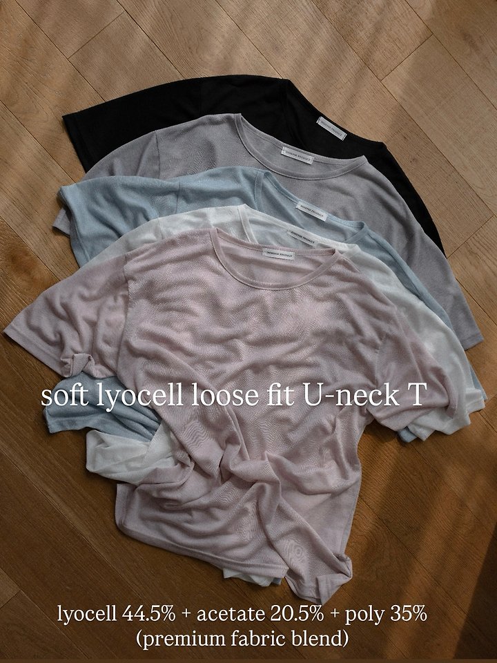 Inssense - Korean Women Fashion - #womensfashion - Soft Lyocell Loose Fit U-Neck Tee - 11