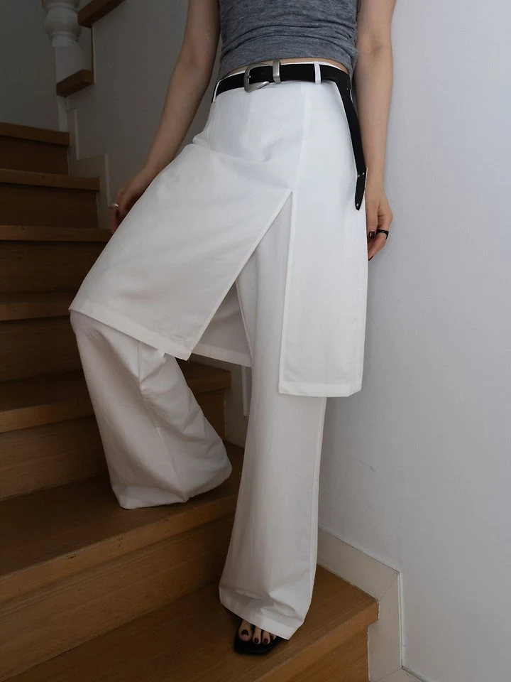 Inssense - Korean Women Fashion - #womensfashion - Overlap Skirt Layered Bootcut Pants - 11